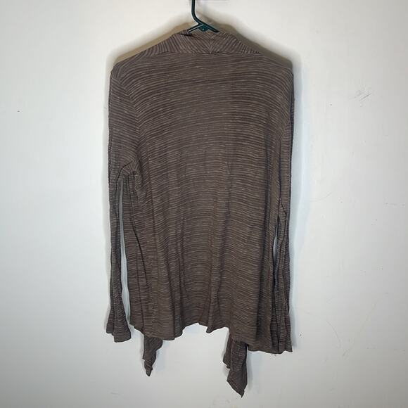 ALLEN ALLEN USA Brown / Tan Knit Cotton Blend Waterfall Open Front Cardigan O/S - Picture 4 of 6